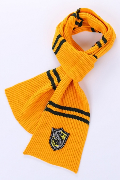 190*19cm Fashion Harry Potter University Badge Patched Striped Knit Scarf for Couple