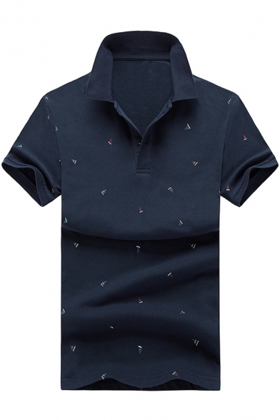 All Over Sailing Boat Print Short Sleeve Men's Summer Business Polo Shirt