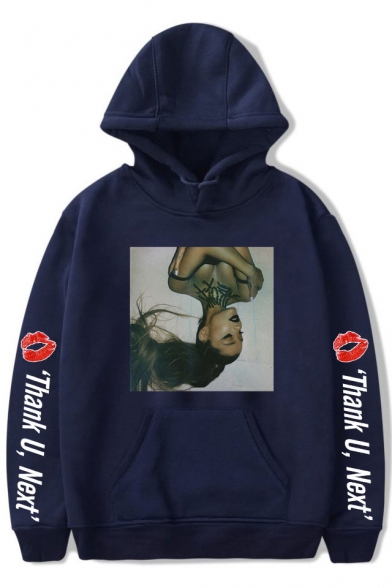 American Singer Popular Letter Thank U Next Figure Print Long Sleeve Unisex Relaxed Hoodie