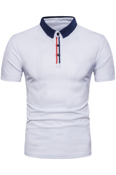 Basic Simple Contrast Collar Short Sleeve Summer Sport Slim Fit Polo Shirt for Men