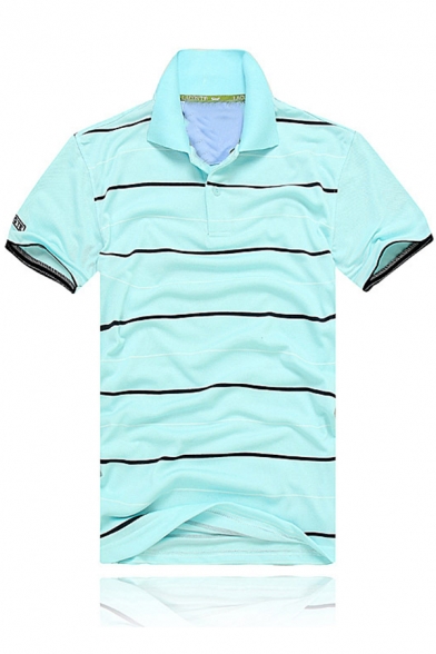 Basic Simple Striped Printed Short Sleeve Casual Polo Shirt for Men