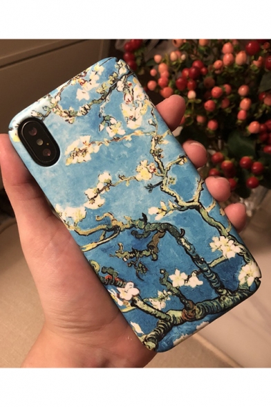Light Blue Oil Painting Floral Print Hard Polish Mobile Phone Case