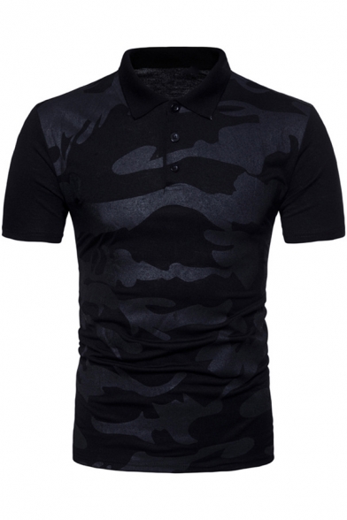 Men's Trendy Camo Printed Short Sleeve Three-Button Slim Fitted Polo Shirt