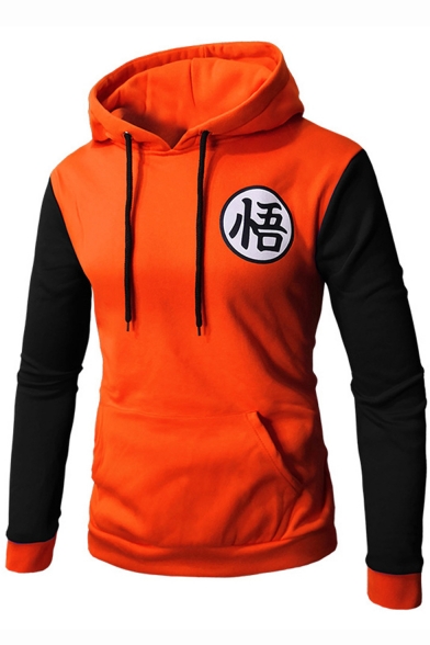 Mens Anime Symbol Colorblock Long Sleeve Fitted Hoodie