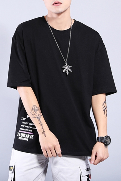 Street Fashion Cool Letter Printed Half-Sleeved Round Neck Black Oversized T-Shirt