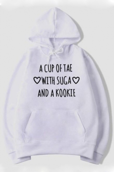 A CUP OF TAE WITH SUGA AND A KOOKIE Letter White Loose Casual Long Sleeve Hoodie