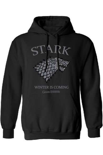 Fashion Letter STARK WINTER IS COMING Wolf Logo Print Casual Hoodie