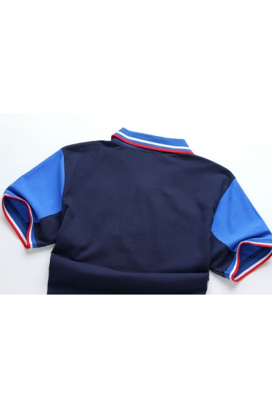 Men's Rib Collar Tipped Short Sleeve Colorblocked Casual Cotton Logo Polo Shirt