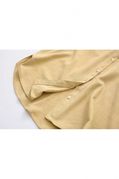 Simple Plain Lapel Collar One Pocket Casual Oxford Cotton Shirt