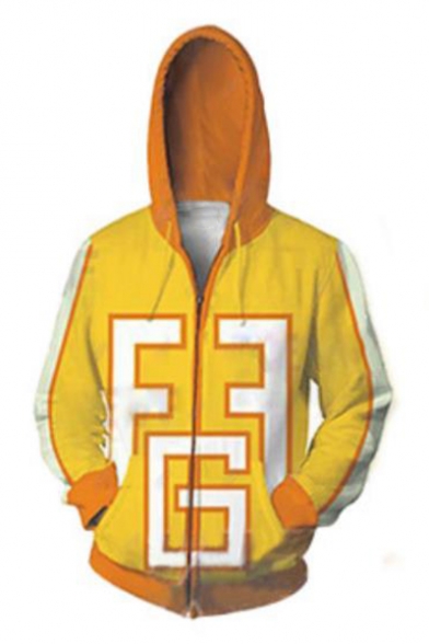 Yellow 3D Colorblocked Long Sleeve Loose Fitted Zip Up Drawstring Hoodie