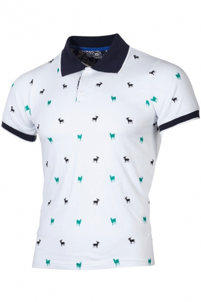 Fashion All Over Deer Printed Short Sleeve Men Classic-Fit Greenwich Polo