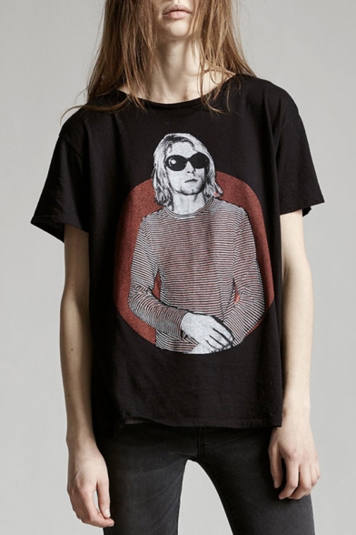 Kurt Boy Rock Style Summer Short Sleeve Loose Casual Black T-Shirt