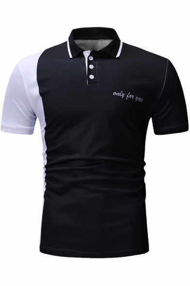 Trendy Colorblocked Letter ONLY FOR YOU Print Classic-Fit Casual Polo for Men