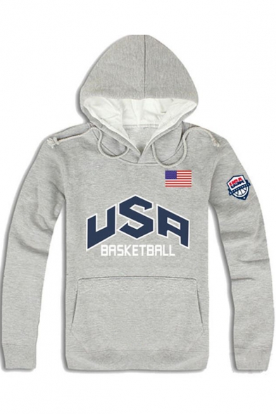 USA Basketball Flag Print Casual Loose Long Sleeve Pullover Hoodie