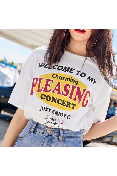 WELCOME TO MY CHARMING PLEASING CONCERT Letter Summer White T-Shirt