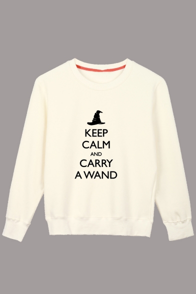 Harry Potter Letter KEEP CALM AND CARRY A WAND Print Crewneck Long Sleeve Cotton Sweatshirt