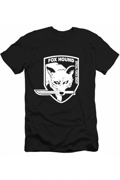 Letter FOX HOUND Pattern Basic Short Sleeve Loose Fit Graphic T-Shirt