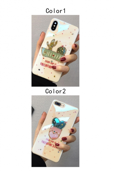 Lovely Cartoon Cactus Letter Studded Soft Beige Mobile Phone Case for iPhone
