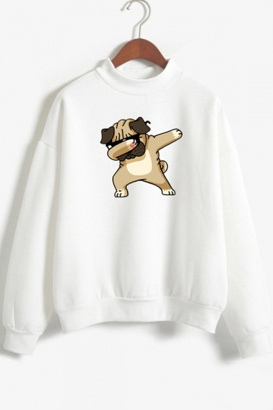 Mock Neck Long Sleeve Funny Cartoon Dog Pullover Casual Sweatshirt