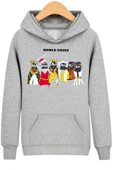 Street Fashion Cartoon Noble Gases Printed Long Sleeve Regular Fit Pullover Hoodie