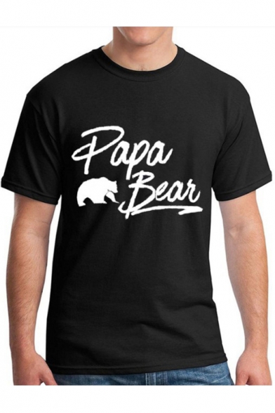 Street Letter PAPA BEAI Bear Print Black Loose Fitted Basic T-Shirt