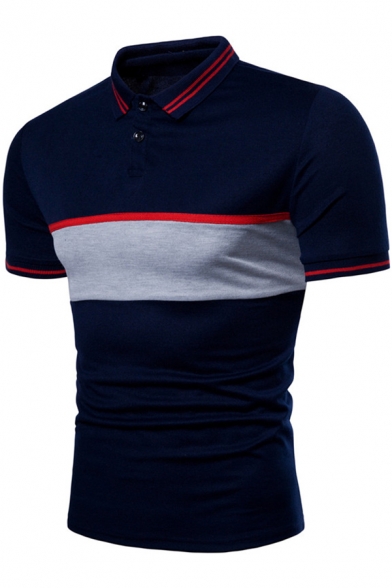 Fashion Contrast Tipped Colorblocked Short Sleeve Slim Fitted Polo Shirt for Men