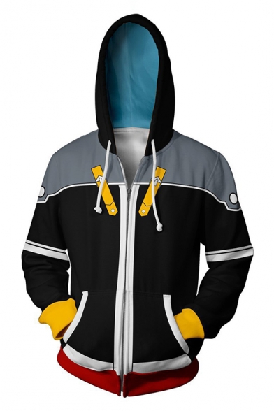 Kingdom Hearts Long Sleeve Comic Cosplay Costume Loose Fit Zip Up Drawstring Hoodie