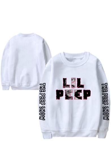 Popular American Rapper Letter Printed Round Neck Long Sleeve Loose Fit Souvenir Sweatshirt