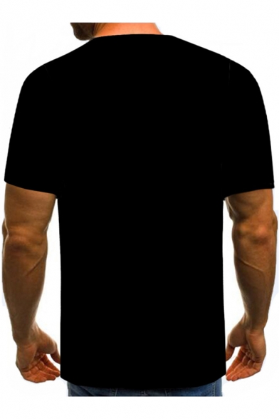 New Fashion Men's 3D Tie Printed Basic Round Neck Short Sleeve Black T-Shirt