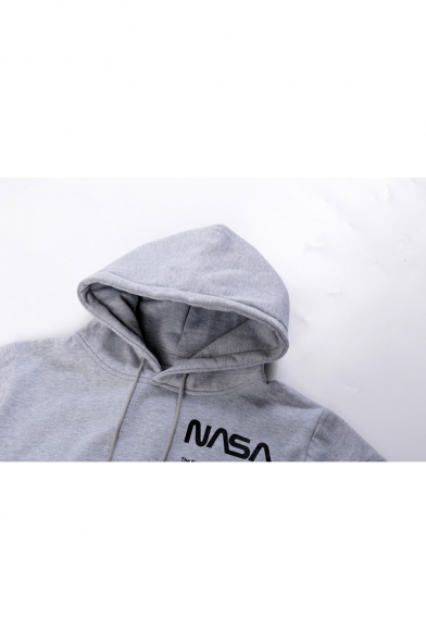 Popular NASA Letter Logo Printed Long Sleeve Loose Fit Sport Unisex Grey Hoodie