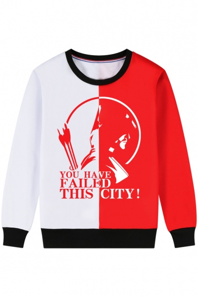 Letter YOU HAVE FAILED THIS CITY Colorblocked Long Sleeve Round Neck Sweatshirt