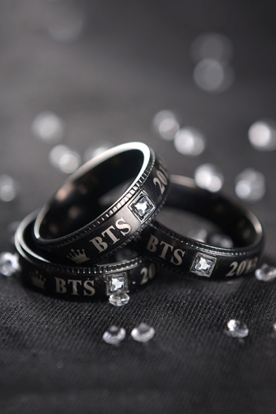 Kpop Letter Print Simple Black Ring for Couple