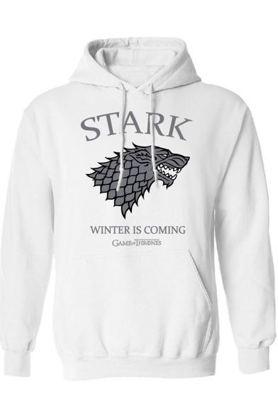 Fashion Letter STARK WINTER IS COMING Wolf Logo Print Casual Hoodie