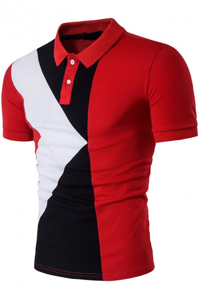 Men's Stylish Geometric Printed Two-Button Short Sleeve Fitted Polo Shirt