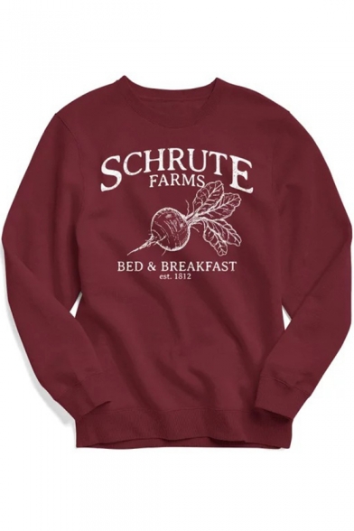 Popular Letter SCHRUTE FARMS Graphic Printed Basic Round Neck Long Sleeve Red Sweatshirt