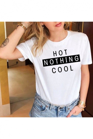 Street Style Simple Lette HOT NOTHING COOL White Short Sleeve T-Shirt