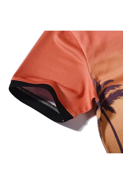 Summer Chic 3D Tropical Coconut Palm Printed Short Sleeve Orange Polo Shirt for Men