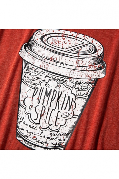 Unique Cup Printed Summer Comfort Cotton Short Sleeve Loose Orange T-Shirt