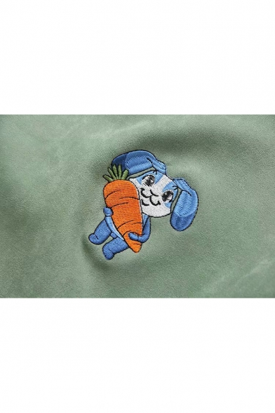 Lovely Cartoon Rabbit Embroidered Long Sleeve Relaxed Drawstring Hoodie