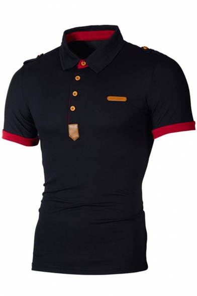 Men Fashion Contrast Trim Short Sleeve T-Shirt Slim Fit Polo Shirt