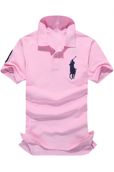 Men Summer Short Sleeve Turn-Down Collar Logo Print Chest Business Cotton Polo
