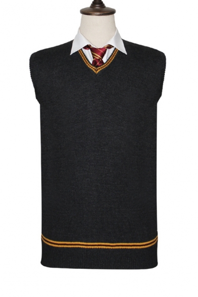 Trendy Harry Potter University Striped V-Neck Sleeveless Vest Sweater