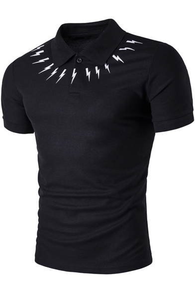 Unique Flash Logo Printed Collar Short Sleeve Men's Fitted Polo T-Shirt