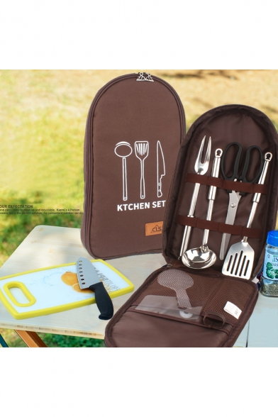 7 Pieces Outdoor Camping 201 Stainless Steel Kitchen Utensils Set With Portable Bag Picnic Bag