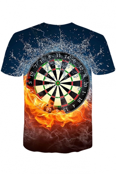 Cool 3D Fire Dart Board Print Blue Loose Leisure T-Shirt