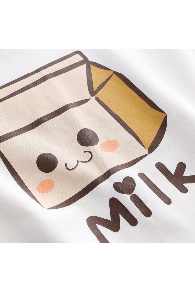 Patched Collar Long Sleeve Cartoon Milk Box Pullover Sweatshirt for Students