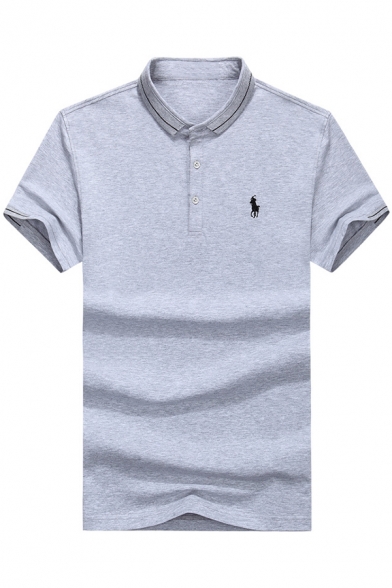 Summer Fashion Contrast Tipped Short Sleeve Men Cotton Logo Polo Shirt