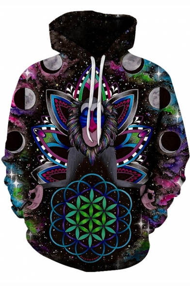 Unique Awesome 3D Galaxy Floral Lion Pattern Unisex Black Casual Sport Hoodie