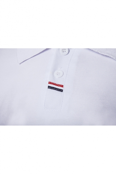 Colorful Contrast Stripe Trim Two-Button Short Sleeve Slim Fit Business Polo for Men