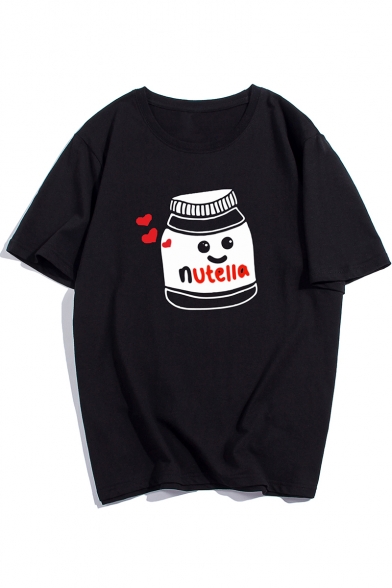 Lovely Cartoon Nutella Can Pattern Summer Cotton Short Sleeve T-Shirt